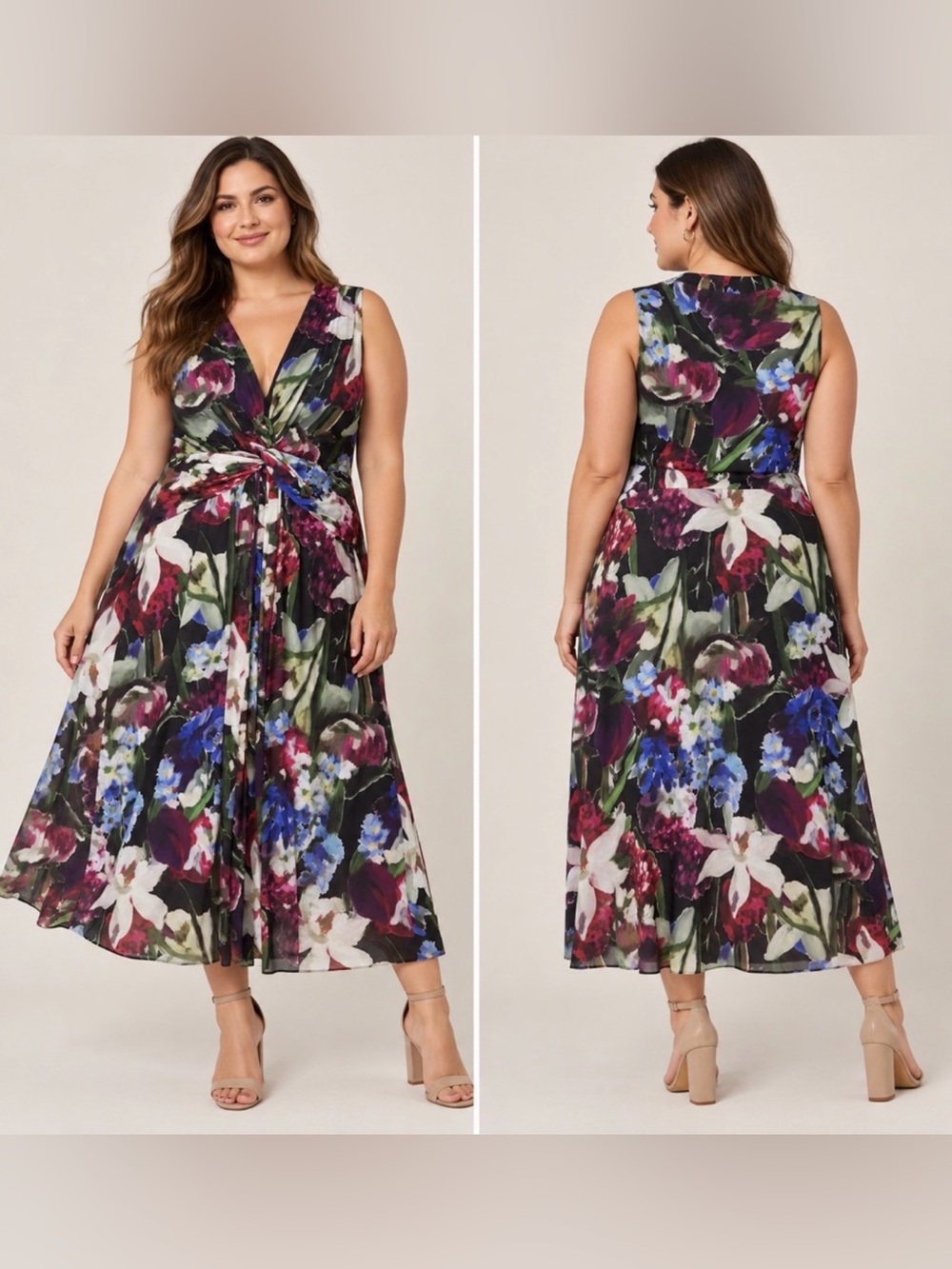 Anne Klein Floral Print Knot Front Midi Dress Floral Knot Front Midi Dress Sz 18
